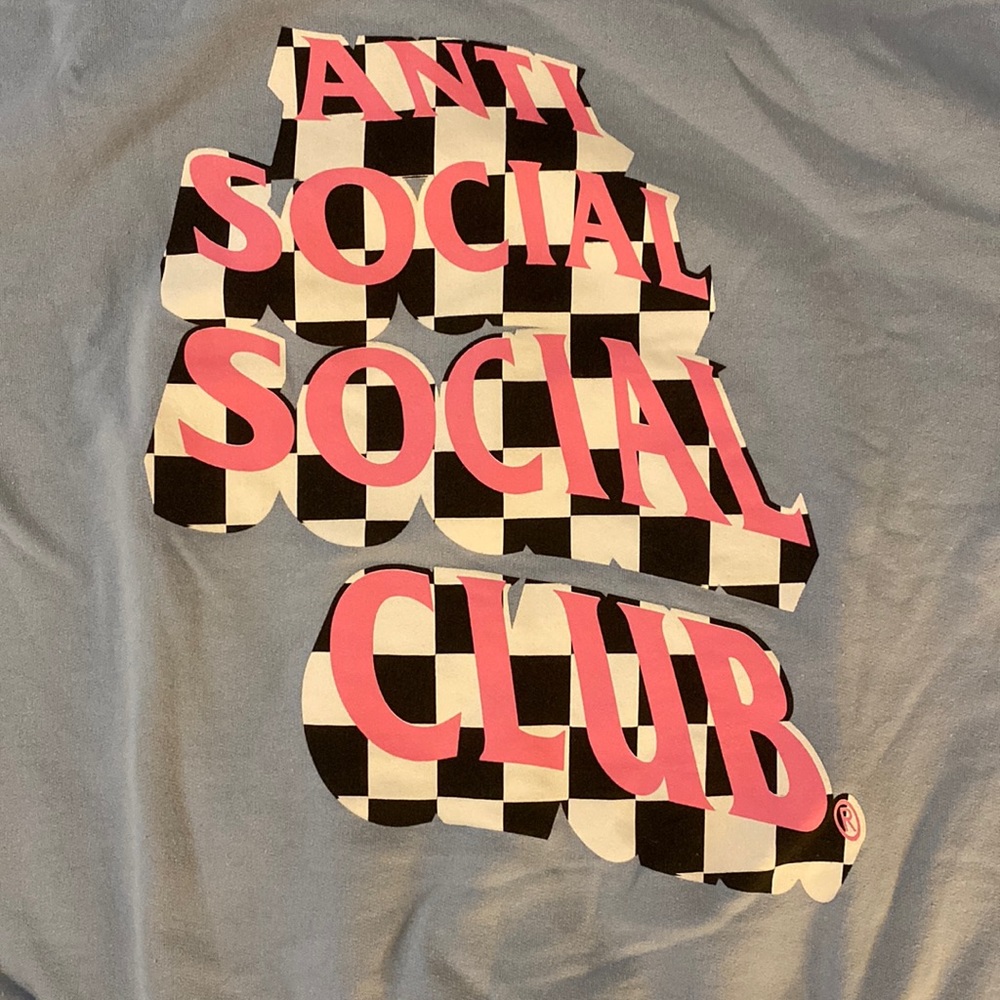 Anti Social Social Club Sweatshirt! Light blue with pink and checkered logo!